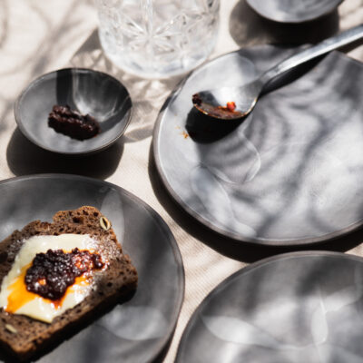 handmade ceramic minimalist dark stoneware tableware set