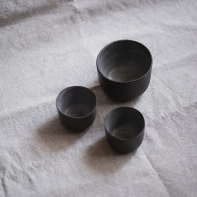 handmade dark stoneware coffee cups