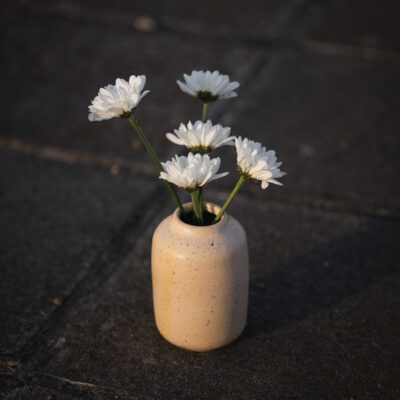 Handmade ceramic vase in minimalistic japandi style