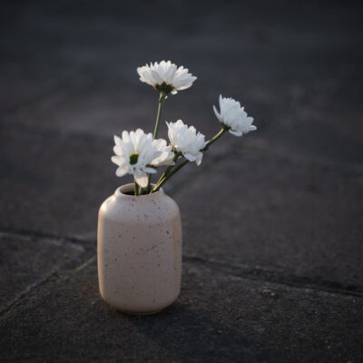 Handmade ceramic vase in minimalistic japandi style